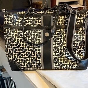 Vintage Coach Womens Black & White Patterned Tote Bag